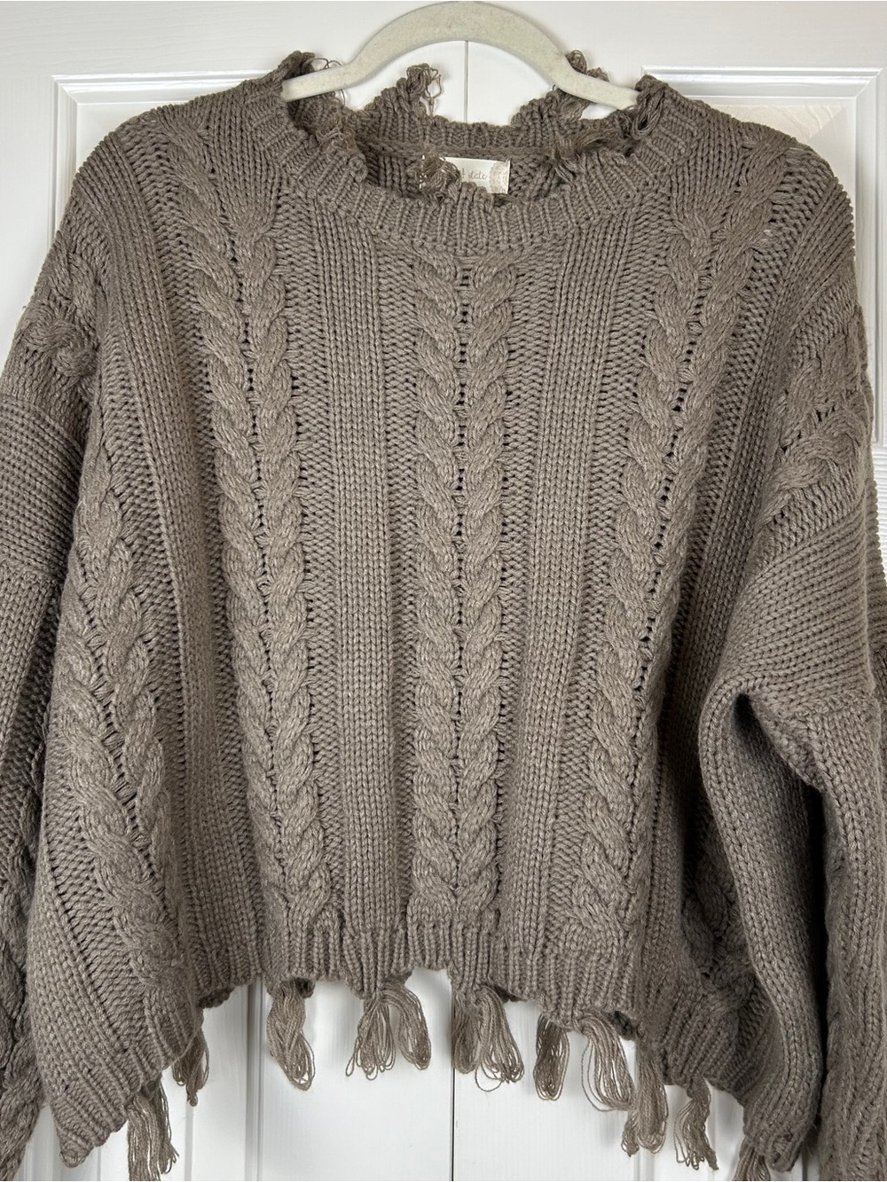 Altar’d State Knit Crop Cable Fringe Sweater - Picture 2 of 11